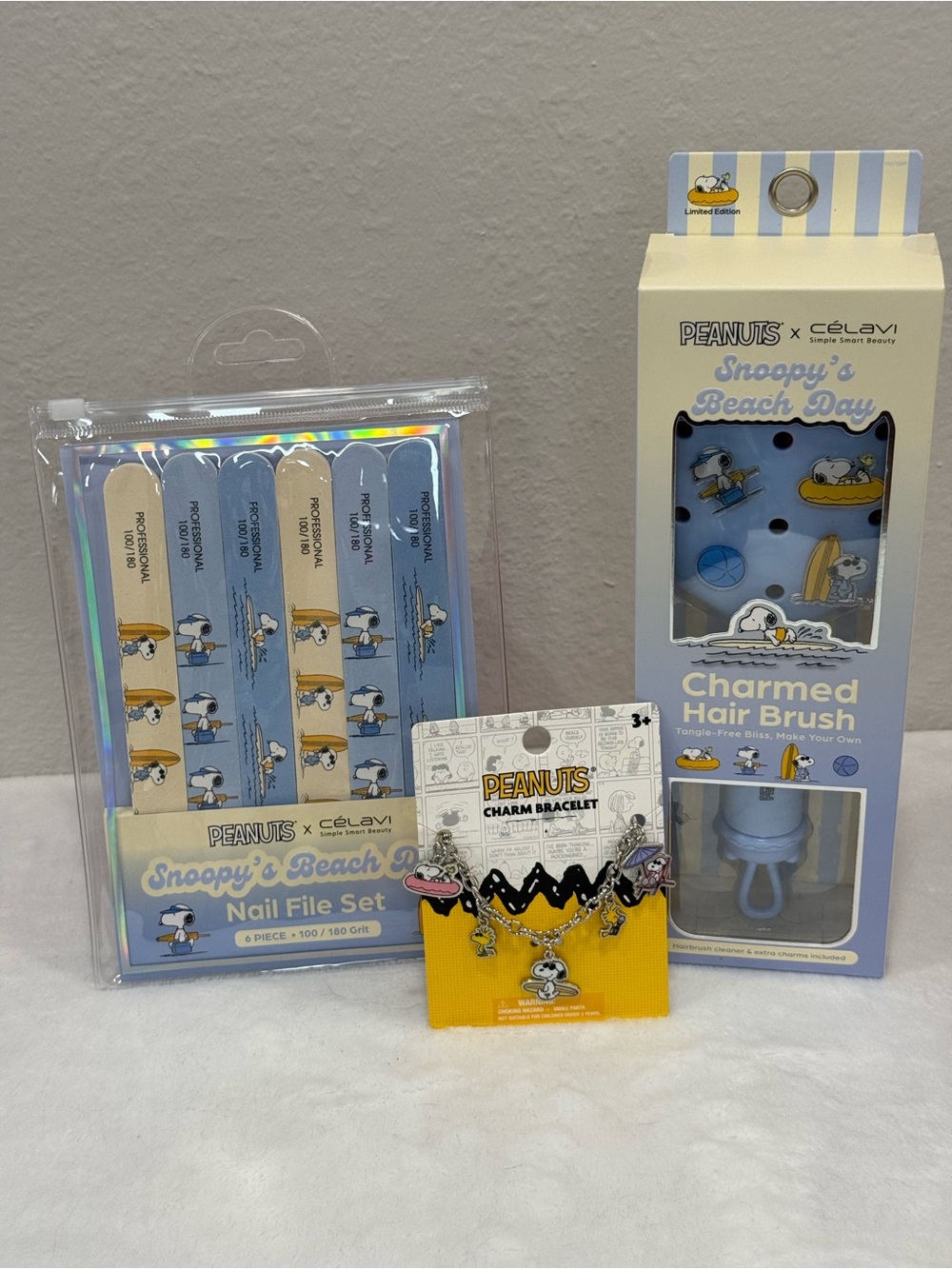 Snoopyβs Beach Day Nail File, Hair Brush & Charm Bracelet Set